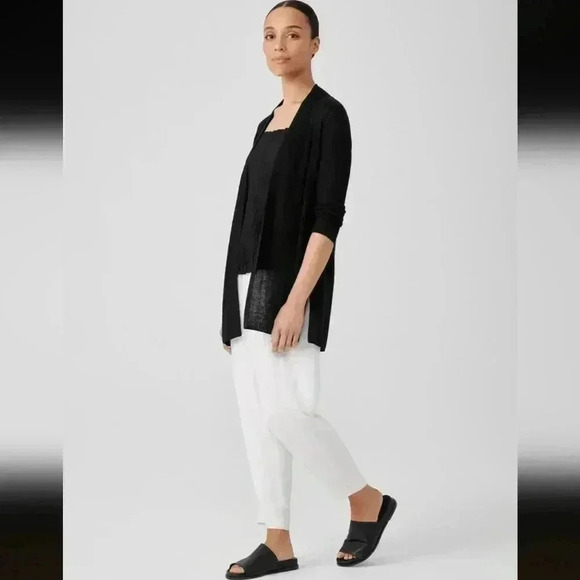 Eileen Fisher Organic Linen Cotton Airy Tuck Long Cardigan Easy Fit, Thigh Leng - Picture 2 of 6
